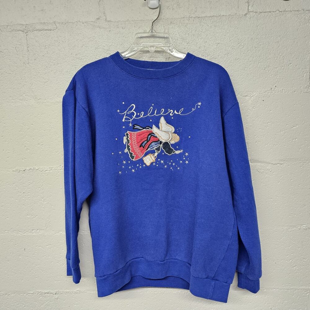 Vintage 90s Angel Sweatshirt   large Blue‎ Pullover Christian Bible Art God